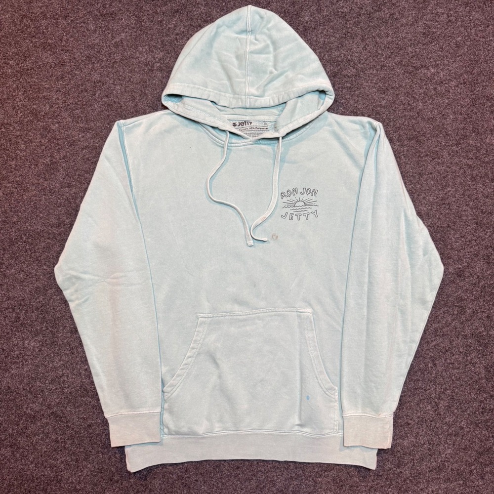 Ron Jon Surf Shop x Jetty Hoodie Mens Large Blue Faded Pullover Sweatshirt L